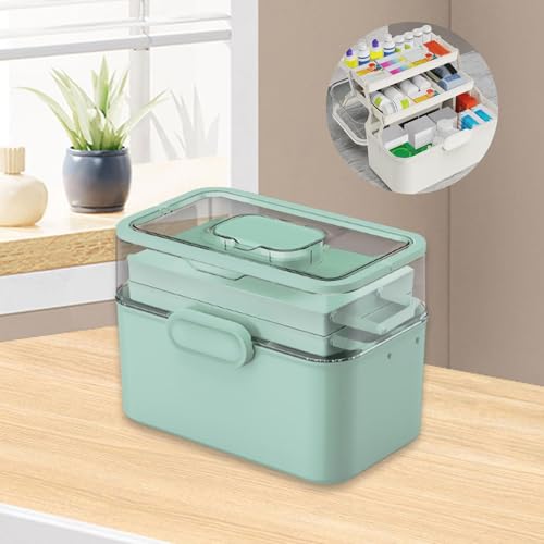 Boîte à pharmacie portable et conteneur pour accessoires de couture multifonction vert - 7