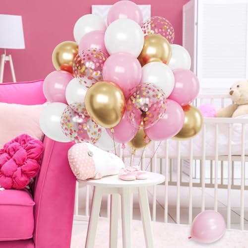 Image of FunHot Pack of 60 Latex Balloons with Gold Confetti for Birthday, Wedding, Baby Shower, Graduation - 12 Inch, Rose Gold and Gold