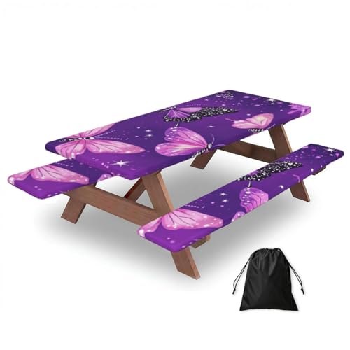 Mantel impermeable ajustable de mariposas moradas con fundas elásticas 2