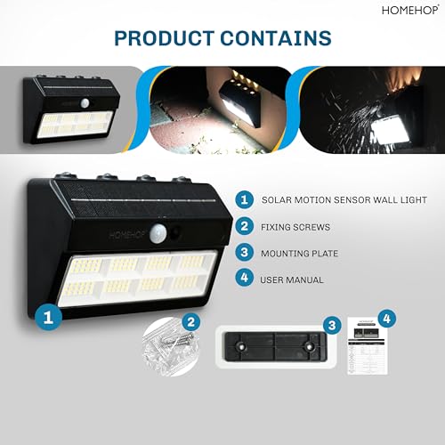 Image of Homehop Solar Light Outdoor Home Garden Automatic Waterproof LED Lamp | Solar Wall light Motion Sensor Security Lighting for Balcony, Pathway, Yard, Patio and Driveaway (1800mAh-ABS-Pack Of Two)
