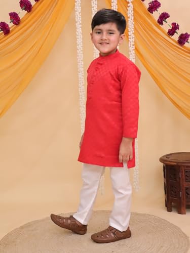 Image of AJ DEZINES Boys Cotton Full Sleeve Printed Kurta Pajama Set for Kids - Ethnic wear | Special Occasion & Traditional Outfit |Boys Kurta Pyjama Set - Regular Fit