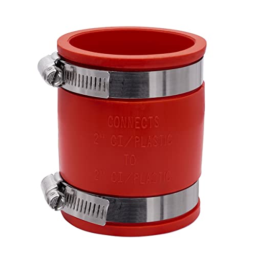 Fernco 1056-22 2-in. Flexible PVC Pipe Coupling for Cast Iron and Plastic Plumbing Connections in Red
