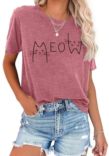 tiorhooe Cat T Shirts for Women Funny Graphic Tshirt Casual Short Sleeve Tee Tops S-XXL