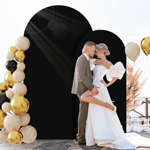 Image of FOTSHARER 6FT 7.2FT Spandex Arch Cover Black Arch Stand Cover Set of 2 Wedding Arch Backdrop Cover for Chiara Wall Party Arch Fabric Cover Balloon Arch Covers Stretchy Backdrop for Halloween Decor