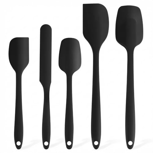 LeviLevo Premium 5-Piece Silicone Spatula Set, 446°F Heat Resistant for Nonstick Cookware & Baking, Food Grade, Hand Wash Recommended（Black)