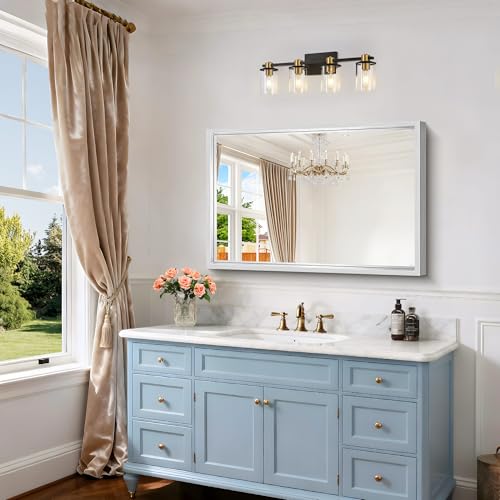 Image of Bathroom Mirror, 24 x 36 inch Brushed Silver Rectangle Mirror, 0.6 inch Thickened Deep Metal Frame Rectangular Vanity Mirror, Wall Mounted Mirror for Bedroom Living Room, Horizontal or Vertical