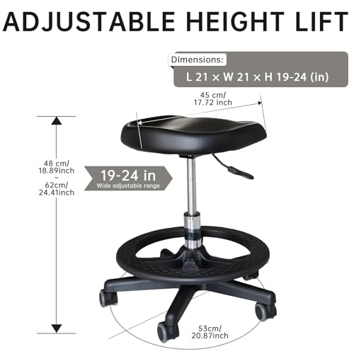 Image of Professional Ergonomic Triangular Saddle Stool with Castors, Height-Adjustable Swivel Stool. Suitable for Clinics, Dental Practices, Massage, Tattoo Studios, and Beauty Salons (Black)