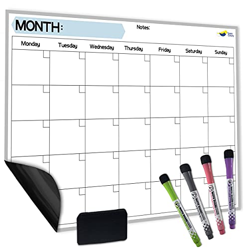 Monthly Magnetic Calendar for Refrigerator - 17x12&rdquo; Stain-Resistant Dry Erase Fridge Calendar...