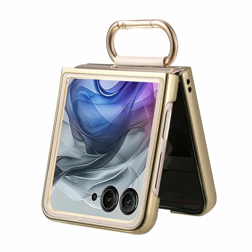 Image of for Motorola Razr 50 Ultra 5G Case Electroplating Leather Coated PC Phone Cover with Spring Ring Buckle Kickstand - White