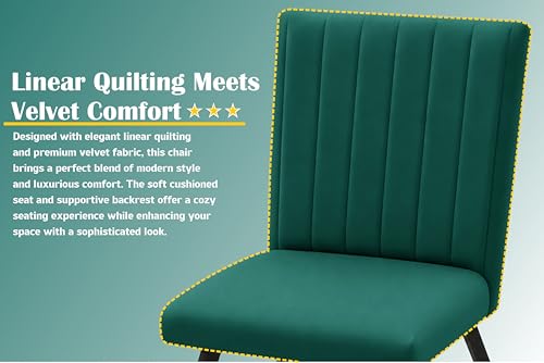 Image of Rosebell 6 Seater Dining Table Set with Cushioned Chairs | Modern Dining Table for Home, Dining Room & Kitchen | Black Metal Legs | Green
