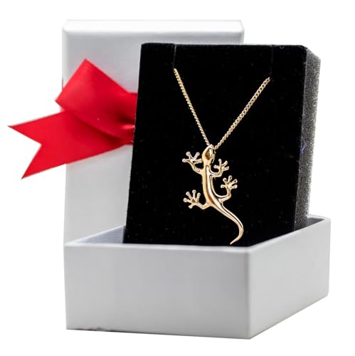 ASCALIDO Collier 45cm | lézard gecko | plaqué or véritable | Pendentif et chaine avec boite | cadeau femme – vue 2