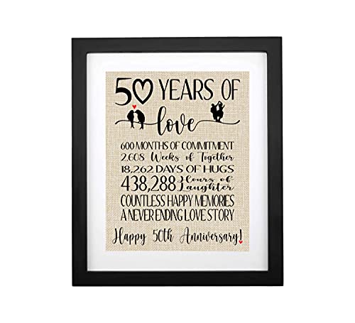 TOBOHU Framed 50 Years of Love Burlap Print Signs, 50th