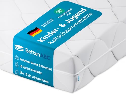 Betten-ABC - Matratze für Kinder & Jugendliche - 100x200 cm - Spezieller Härtegrad & Oeko-TEX-Zertifiziert - Optimale Hygiene Dank abnehmbarem & waschbarem Polyester-Bezug - Lieferung per Paket