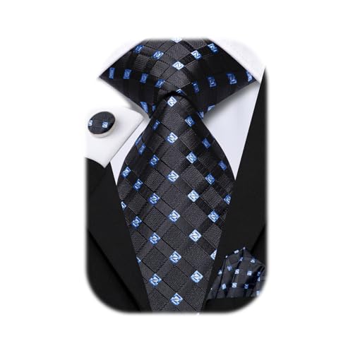 Image of Hi-Tie Men 63inches Tie Set Extra Long Necktie Paisley Tie Pocket Suqare Cufflinks Big and Tall Men Tie