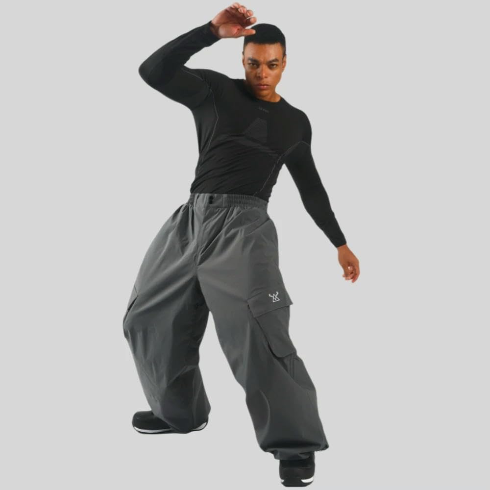 DYRBF Pantaloni da sci da uomo super larghi stile hip hop neve outdoor antivento traspirante pantaloni sportivi grande tasca invernale