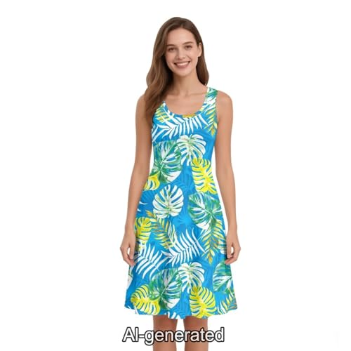 Image of Dreaweet Casual Sleeveless Dresses for Women Girls, Round Neck Tank Dresses with Pockets Summer Sundress Size XS-4XL