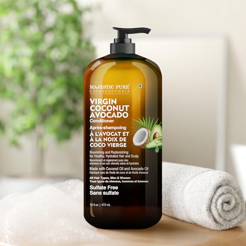 Majestic Pure Avocado Coconut Conditioner - Vitamin Enriched Gentle Hair Conditioner Formula Nourishes Dry & Damaged Hair - for Daily Use, Sulfate Free, for All Hair Types- 16 fl. oz.