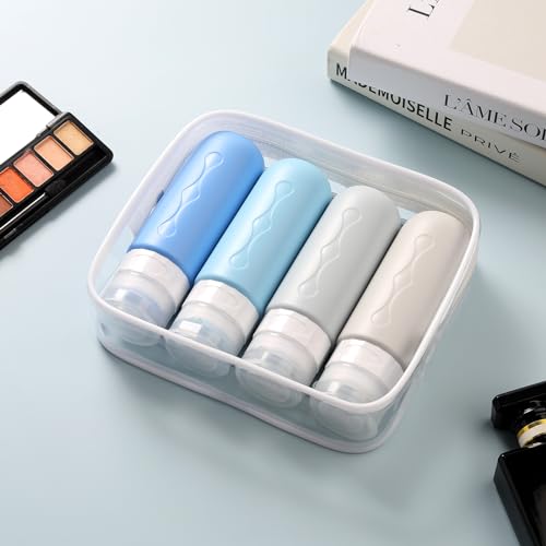 Image of Gemice Travel Bottles for Toiletries, Tsa Approved Travel Size Containers with Clear Bag, BPA Free Leak Proof Travel Tubs Refillable Travel Accessories for Cometic Shampoo Lotion Blue