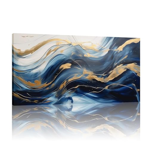 Lienzo abstracto azul y dorado de 70x140cm JGGXHM con marco interno de madera para decoración