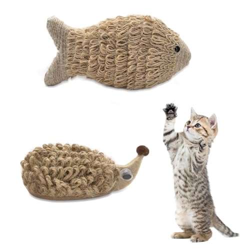 Andiker Cat Chew Toys, Fish & Hedgehog Shapes, Hemp Rope Cat Teeth Cleaning Toys, Built-in Sounding Particles, Entertaining & Bite-Resistant, Indoor Cats & Kittens
