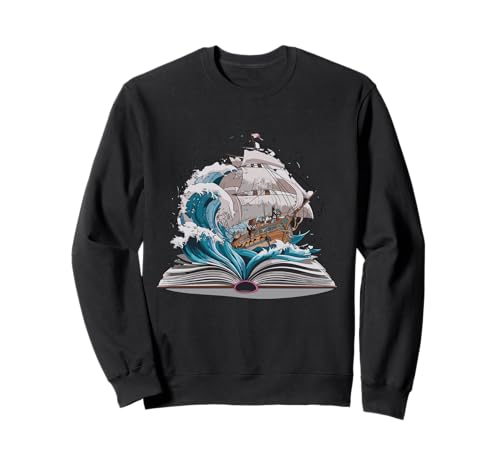 Velero, en, libro, con, olas Sudadera
