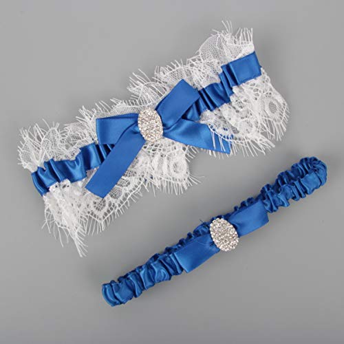 Image of White Lace Wedding Garters Bridal Garter Set for Women Bride Garters With something Blue