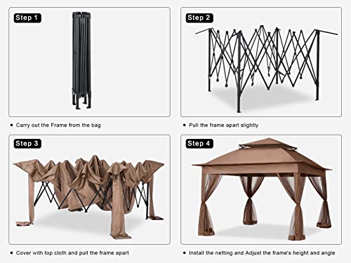 Image of MASTERCANOPY 11x11 ft Pop Up Gazebo with Netting Screen Walls, Brown