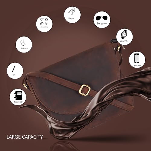 Image of Genuine Leather Shoulder Crossbody Purse For Women with Adjustable Strap, Mobile Pocket & Outside & Inside Zipper