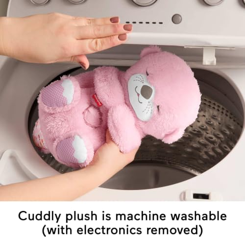 Fisher-Price Baby Toy Soothe ‘n Snuggle Otter, Pink Plush Portable Sound Machine with Breathing Motion & Lights for Newborns Ages 0+ Months, JLJ33
