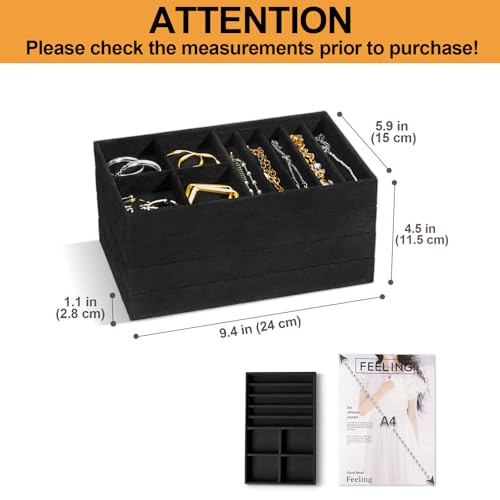 Image of ProCase Stackable Jewelry Organizer Trays for Drawers, Jewelry Drawer Inserts Container Display Case Storage for Earring Necklace Rings Bracelet with Removable Dividers -Allblack, 4 Layers