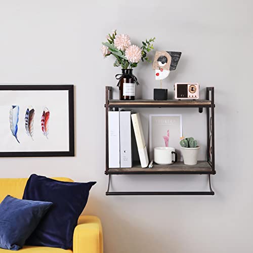 Gxiongmy 2-Tier Metal Industrial 16.9" Bathroom Shelves Wall Mounted, Rustic Wall Shelf Over Toilet, Towel Rack With Towel Bar, Utility Storage Shelf Rack, Floating Shelves Towel Holder #TOP3