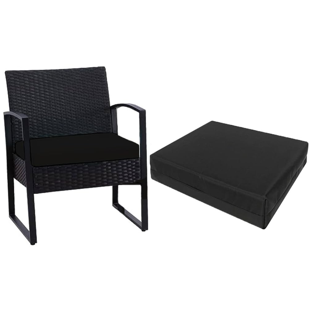 Laam linen Waterproof Chair Seat Pads Outdoor Office Garden Patio Chair Cushions Pad multi use for garden chairs 50CM X 50CM X5CM (Black)