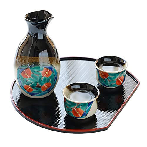 Saki Cups,Crafts Cup Ceramic, Japanese with Tray 4 Piece, Hand Painted Sake Cup Set Traditional Porcelain Pottery Ceramic Cups Crafts Wine Glasses