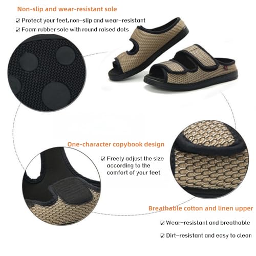 Image of Extra Wide Diabetic Foot Shoes,Unisex for Swollen Feet,Adjustable Slippers,Men's Diabetic Sandals for Obesity,Hallux Valgus,Plantar Fasciitis,Arthritis,Khaki