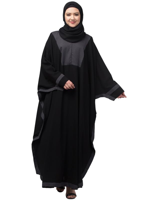 muslim closet � Free Size Dual Fabric Kaftan With A Striped Design On Border And Cuff - Made with Printed Crepe And Nida Matte Fabric for Women and Girls-picture-41