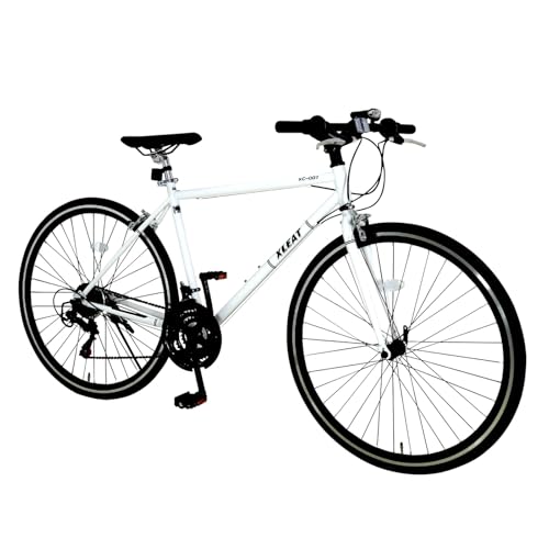 【最軽量モデル】自転車 クロスバイク XC-007 26インチ シマノ製 21段変速 自転車 中学生 高校生 大学生 通学 通勤 男女兼用 700C×28Cタイヤ (ホワイト)