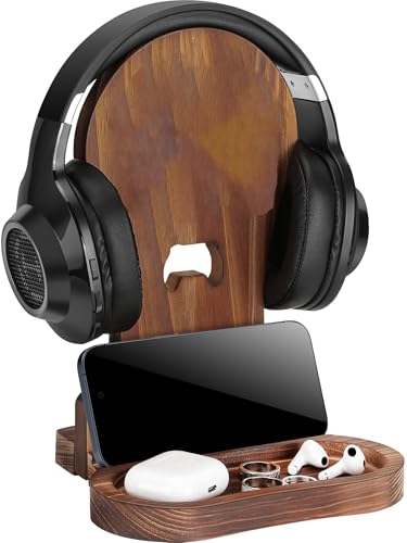 Wooden Headphone Stand - Gaming Room Accessories Gamer Gifts for Men & Boys Desk Organizer for Son Brother Husband Boyfriend - Cool Gamer Room Decor Unique Gaming Gear Holder
