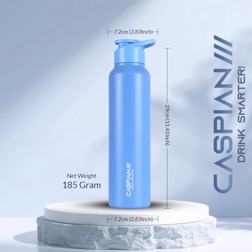 Image of CASPIAN / / / HIke ISI Certified Stainless Steel Water Bottle 1 ltr. (Capri Blue, 1 Litre) | Leak Proof Sipper for Fridge Home Office Travel School Kids Boys Girls Adults Sports Gym Yoga Gift|BPA Free