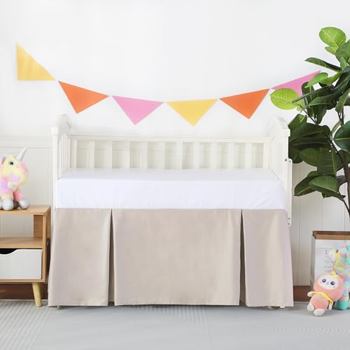 Image of Crib Skirt Dust Ruffle, 100% Egyptian Cotton 400 Thread Count Soft Breathable Crib Bedding Skirt for Baby, Boys and Girls, 52"X28" with 14" Crib Bed Skirt Fading Resistant (Ivory Solid)