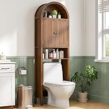 Arched Over The Toilet Storage Cabinet with Fluted Doors, 4 Tier Small Bathroom Shelf Organizer, Mid Century Modern Bathroom Cabinet with Adjustable Shelf, Slim Narrow Arch Toilet Rack, Walnut