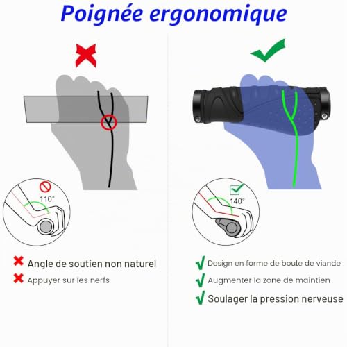 REETEE Poignées Guidon Vélo Caoutchouc Antidérapant Poignées de Vélo Ergonomique Poignées de Guidon, Poignées de Guidon de Vélo avec Double Verrouillages, 22 mm de Guidon Vélo VTT/Bicyclette (Noir) – vue 3