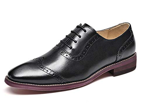 Beau Today Women's Chic Oxfords Brogue Wingtip Lacep Oxfords Shoes Black US 7.5