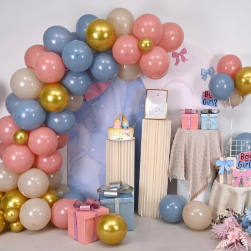 Image of Gender Reveal Balloons, 12 Inch Dusty Pink Blue Sand Gold Balloons