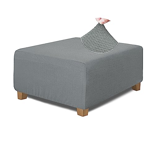 Image of NeColorLife Square Ottoman Cover Jacquard Fabric Thick Stretchable Slipcover for Oversized Square Ottoman Furniture Protector,X-Large,Grey