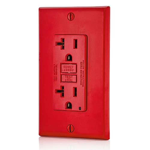 Image of Leviton GFCI Outlet, 20 Amp, Self Test, Non Tamper-Resistant with LED Indicator Light, Protection from Electric Shock and Electrocution, GFNT2-R, Red