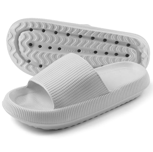 TOPALL Men Women Bath Slippers Pillow Cloud Slippers Summer Super Thick Non-Slip Unisex Beach Sandals Shower Sandals, Grey, 8 UK TOPALL Men Women Bath Slippers Pillow Cloud Slippers Summer Super Thick Non-Slip Unisex Beach Sandals Shower Sandals, Grey, 8 UK