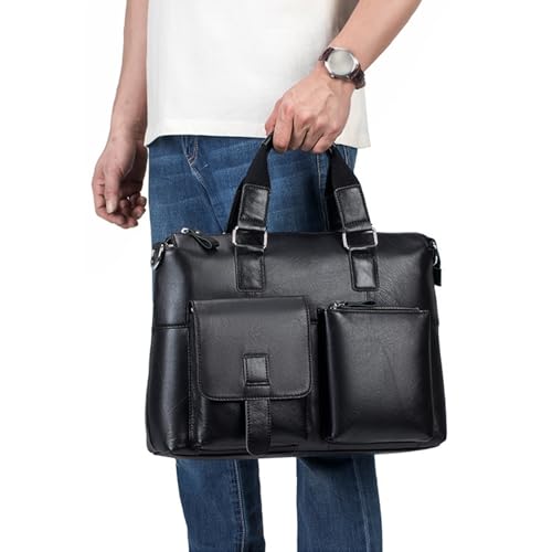 Bolso Mensajero de Cuero Vintage para Laptop 16 Pulgadas Negro miniatura 3