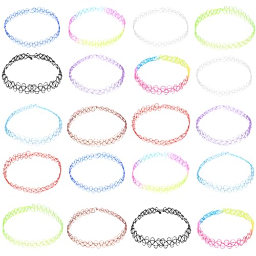 Auktransceler 24 Stück in 12 Farben, Tattoo Halsketten, Kette Rainbow, Gummi Tattoo Halskette, Armband Vintage, für Mädchen, Frauen, Teen Kinder, Gothic Stil
