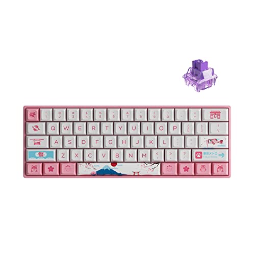 Akko World Tour Tokyo 3061S 60% 61-Key Pink Mechanical Gaming Keyboard, RGB Backlit, Hot-swappable Wired with OSA Profile PBT Keycaps and NKRO, Programmable for Mac&Win (Jelly Purple Switches)