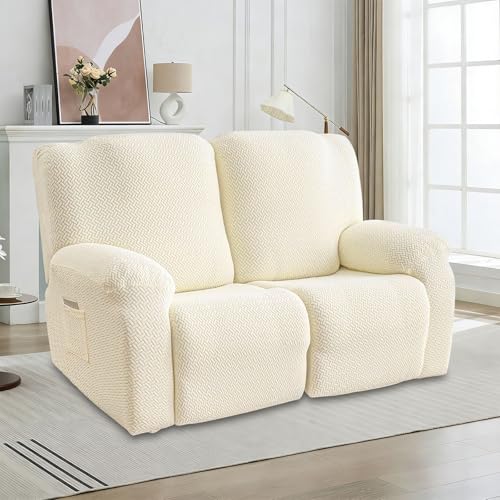 Funda de sillón de 6 piezas, funda para sillón, todo incluido, para sillón de relax, funda completa para sillón de televisión, funda elástica con bolsillos (beige-2 plazas)
